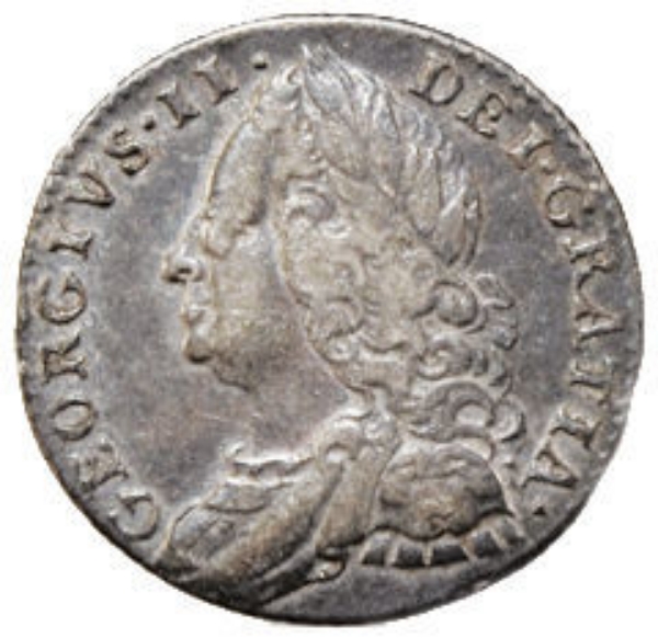 George II_Sixpence_(Old Head)_1757-1758_Very Fine_Obv