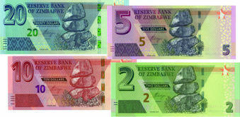 Picture of Zimbabwe 2,5,10 & 20 Dollars  P-New Unc