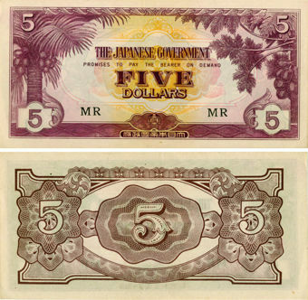 Malaya Japanese Occupation 5 dollars PM6 AUnc
