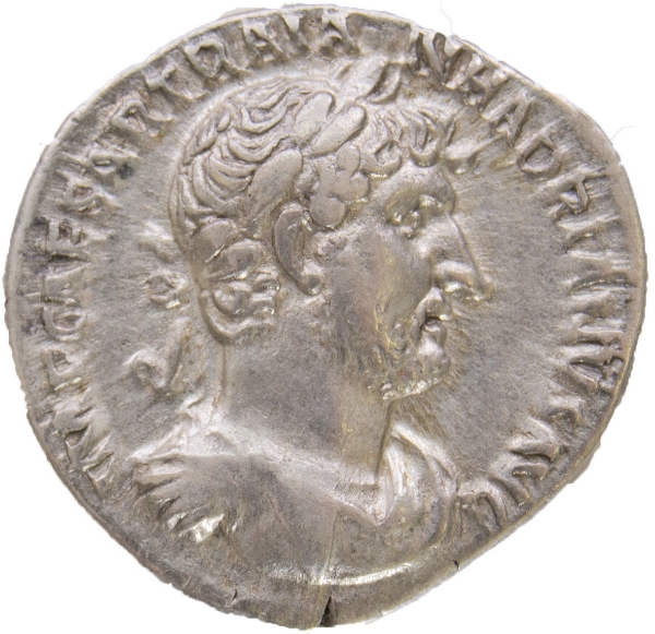 Hadrian, AD 117-138, Silver Denarius, Rome AD 123. P M TR P COS III_obv