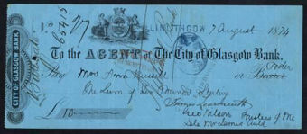 Picture of Agent of the City of Glasgow, Linlithgow, stamped on branch line, 18(74)