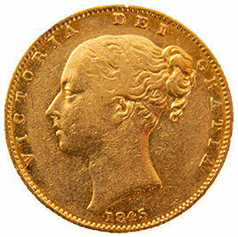 Victoria 1845 Shield Sovereign Fine_obv