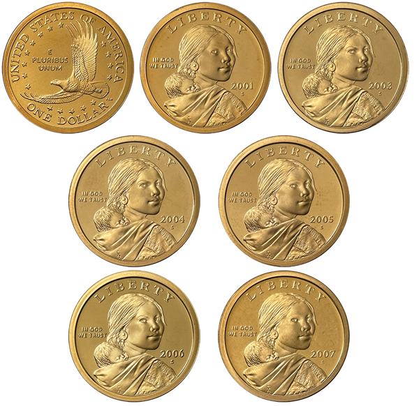 Collection_of_6_Proof_Sacagawea_US_Dollars
