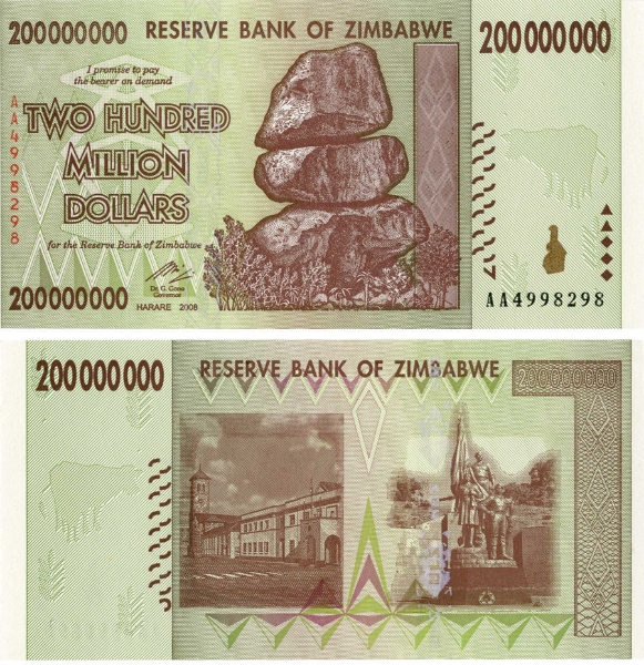 Zimbabwe 200 Million Dollars 2008 P81 Unc_obv