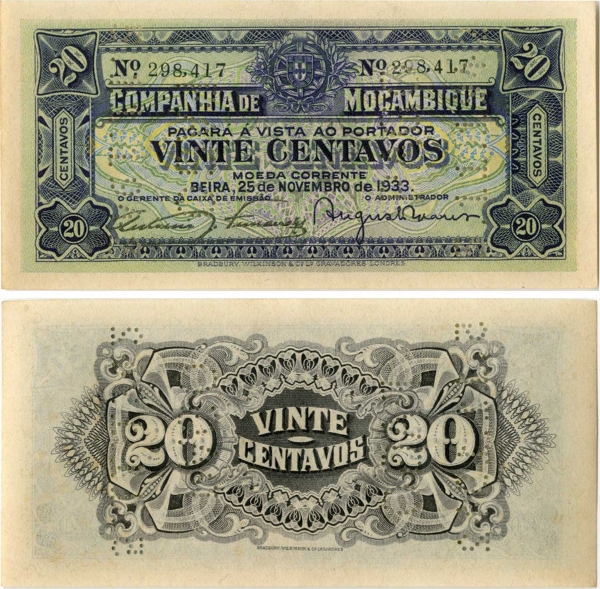 Mozambique 20 centavos 1933 PR29 AUnc