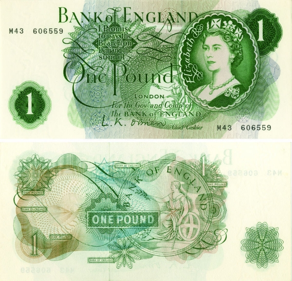 L K O'Brien Portrait £1 B285 Replacement AUnc_obv
