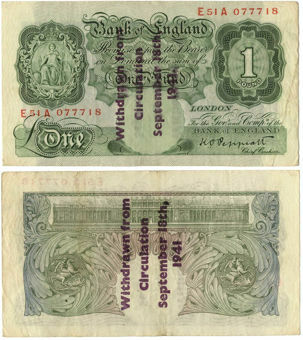 Guernsey German Occupation Notes. Peppiatt £1 overprinted. F-GF Condition
