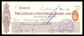 Picture of London & Provincial Bank, Ltd., Eastbourne, 18-- overstamped 1901