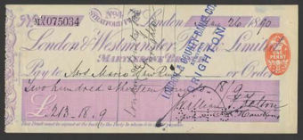 Picture of London & Westminster Bank, No.4, Stratford Place, London, Marylebone Branch, Pink 18(90)