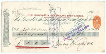 Picture of London City & Midland ovpt in red on Leicestershire Banking Co., Grantham, 189(1901)