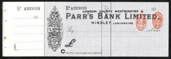 Picture of London County Westminster & Parr's Bank Ltd., ovpt. on Parr's Bank Ltd, Hindley, 191(8)