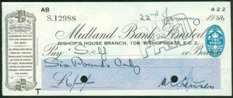 Picture of Midland Bank Ltd., Bishop's House Branch, 108, Bishopsgate, E.C.2, 19(38), type 3b