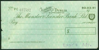 Picture of Munster & Leinster Bank Ltd., Pembroke Branch, Dublin, 19--, circa 1950