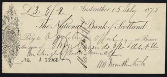 Picture of National Bank of Scotland, Anstruther, 18(75), imprint at lower edge, horizontal
