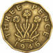 1946 Threepence in Brass (Scarce) Circulated_rev