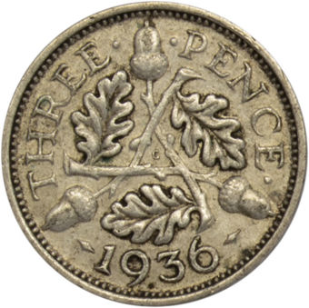 1936 Threepence (Silver .500) Circulated_rev