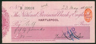 Picture of National Provincial Bank of England Ltd., Hartlepool, 18(900), type 11a