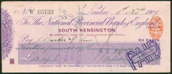 Picture of National Provincial Bank of England Ltd., London, South Kensington, 190(9), type 12a