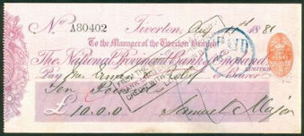 Picture of National Provincial Bank of England Ltd., Tiverton, 18(81), type 9a