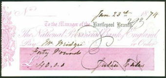 Picture of National Provincial Bank of England, Hartlepool Branch (in black), 18(74), type 6