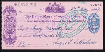 Picture of Union Bank of Scotland Ltd., Glasgow, Mount Florida Branch, 19(36)