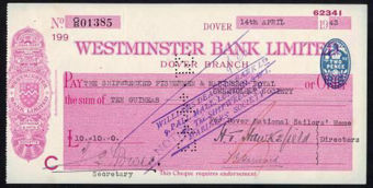 Picture of Westminster Bank Ltd., Dover, 19(38), type 3a