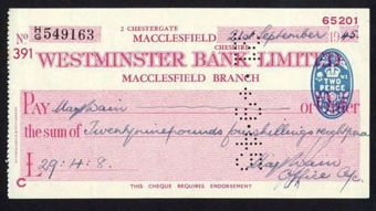 Picture of Westminster Bank Ltd., Macclesfield, 19(45), type 8c