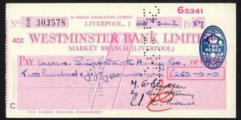 Picture of Westminster Bank Ltd., Market Branch, Liverpool, 19(57), type 12a