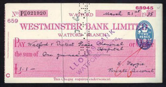 Picture of Westminster Bank Ltd., Watford, 19(39), type 5a