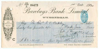 Picture of Wymondham, Gurneys Bank, 19(24), Executor's cheque, OTG 103.12dvar