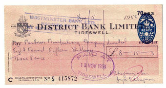 Picture of District Bank Limited, Tideswell, 19(58). Used