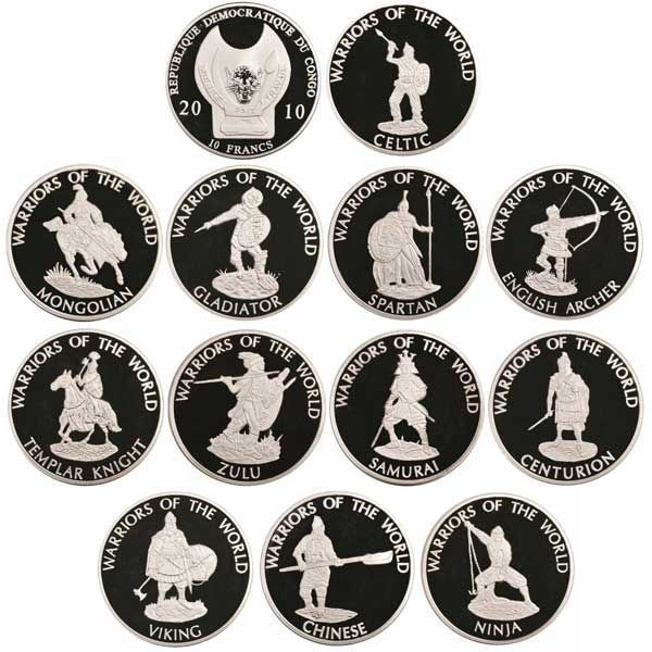 Congo, Roll of 12 Warrior Crowns Proof Silver Plated