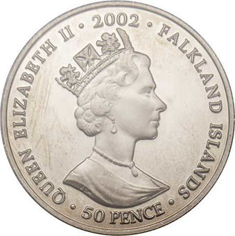 Golden Jubilee Crown Cover Falklands coin/Antigua stamps_obv