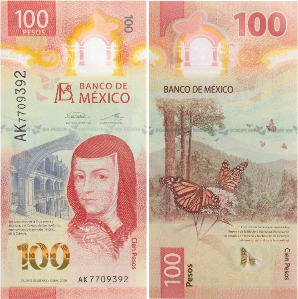 Mexico 100 Pesos 2020 P-New Polymer IBNS Banknote Year Unc