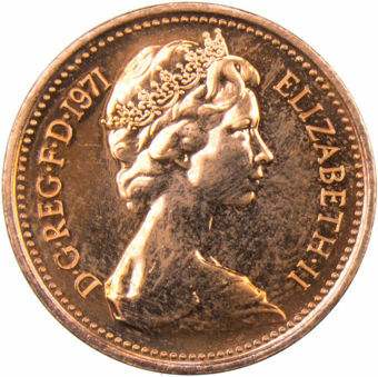 Picture of Elizabeth II, 1st Bronze Decimal Coins 1971 BU