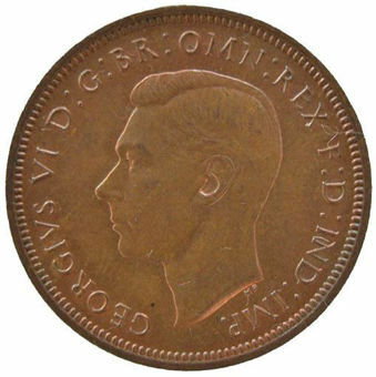 Collectible coin. Bronze half penny George VI 1943