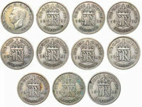 World War II WW2 British Coins Threepence Full Set 1939-1945 