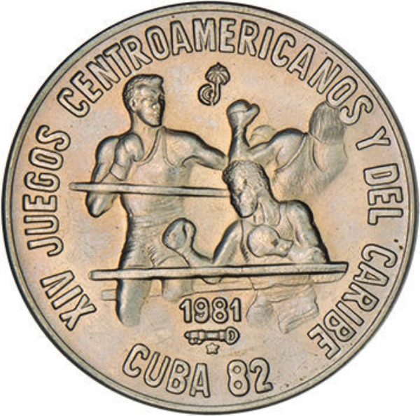 Cuba 1 Peso 1981 Centra l American Games Boxers CN Unc_rev