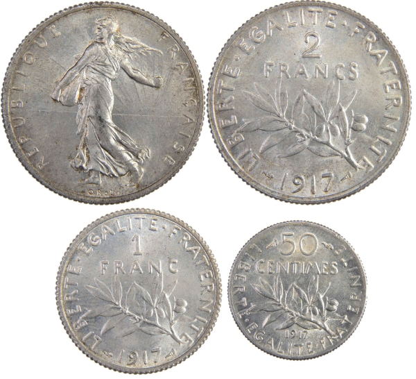 France, 3 Coin Set 1917 Extremely Fine