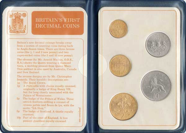 Elizabeth II, Blue Wallet Decimal Coins with Nice Plastic Case