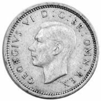 1941 Threepence (Silver) Circulated_obv