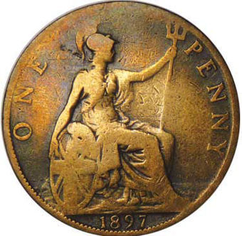 Victoria, Penny Set (Old Head) 1895-1901_1897Penny_rev