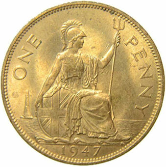 George VI Penny 1947 Unc_Rev
