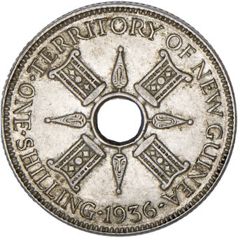 New Guinea, George V, Sterling Silver Shilling EF_rev