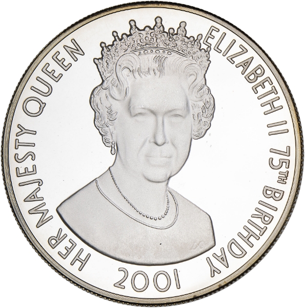 Tristan da Cunha, 50 pence (Queen's 75th Birthday) 2001 Silver Piedfort_obv