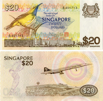 Singapore 20 Dollars P12 Concorde  Unc_obv
