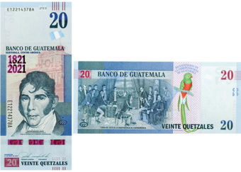 Guatamala 20 Quetzales 2020(2021) Bicentenary Ind P-New Unc