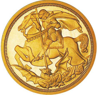George V, Roman Numeral dated (MDCDXI St. George Patina_Goldine_rev