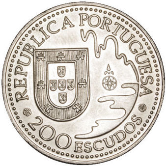 Portugal, 200 Escudos (Ship Landing at Tanegashima) 1993 KM665_rev