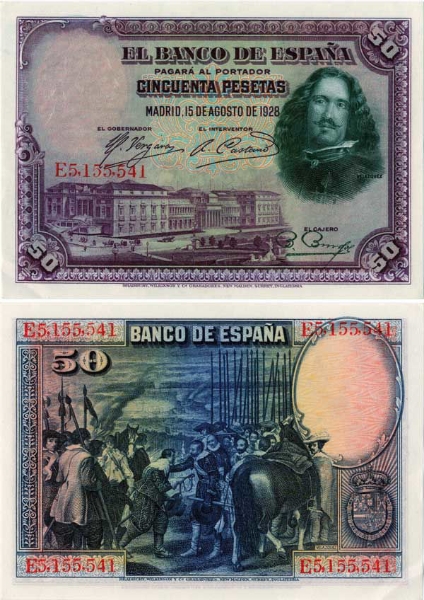 Spain 50 Pesetas 1928 P75 VF-GVF